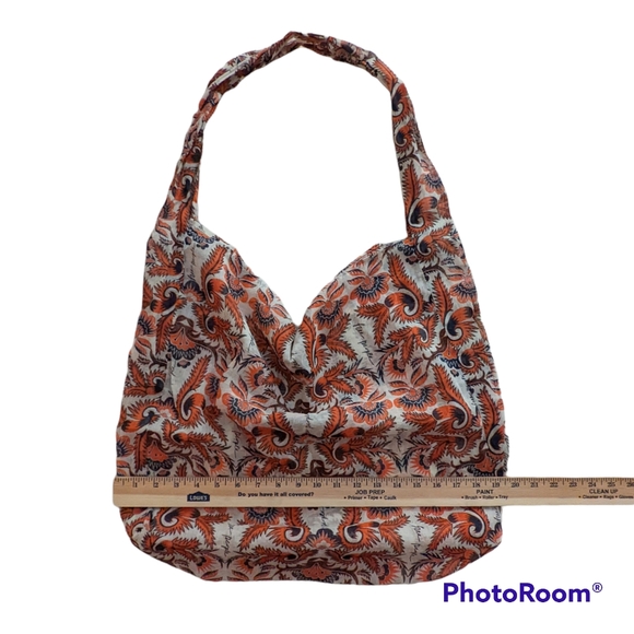 Free People Boho Tote Bag Large Orange Flower Leaf Print Shoppers 19 x 16 x 5 - Picture 10 of 14